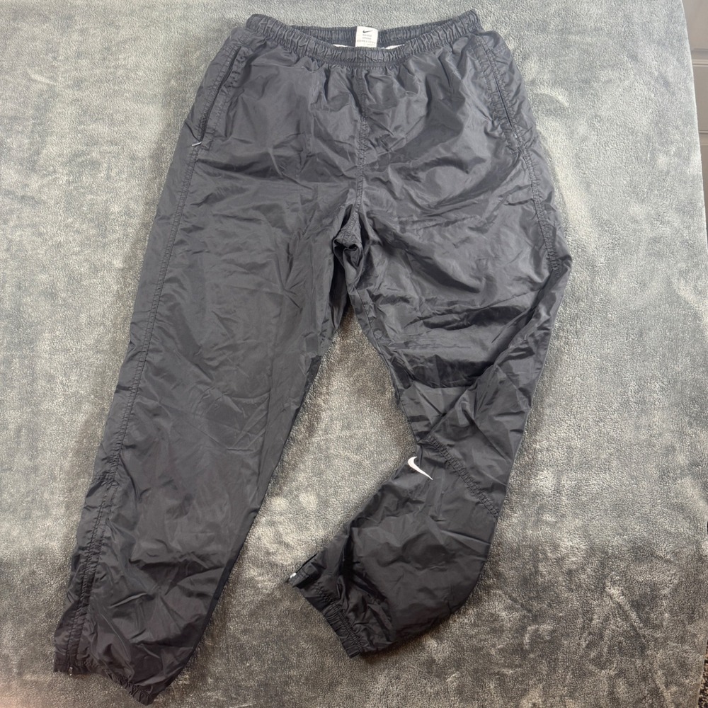 Vintage Nike Black Nylon Windbreaker Track Pants Mens Medium Lined Joggers
